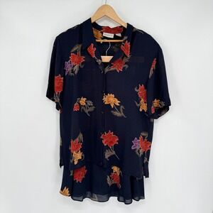 Liz Claiborne Navy Blue Floral A-Line Skirt/Blouse Set Women's Sz 14-16‎